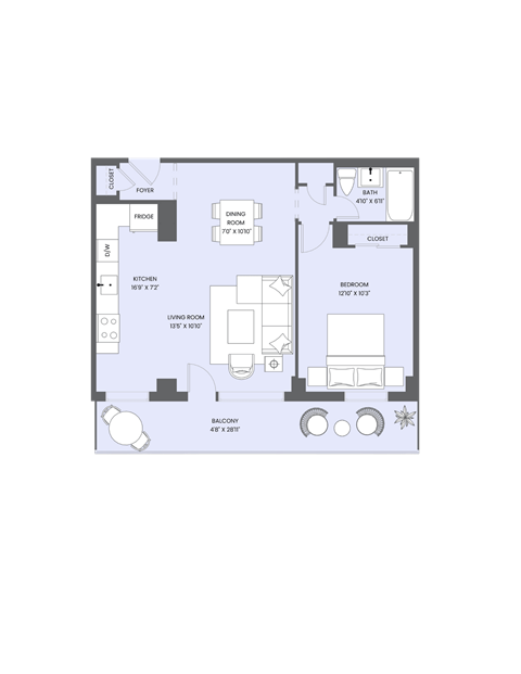 A floor plan of a house with a living room, kitchen, and bathroom.